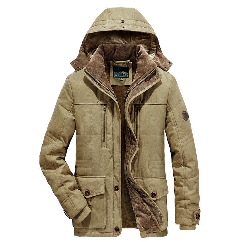 Herren Thermisch gefütterter Canvas‑Parka mit Kapuze und Cordkragen Drune