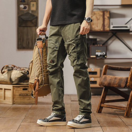 Herren Robuste Canvas-Cargo-Hose mit elastischem Bund, Kniepaneelen und Klappfächern Drune