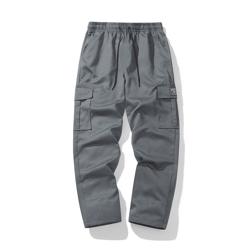 Herren technische Cargo-Hose mit elastischem Bund, Kordelzug, geradem Bein und großen Klappentaschen Drune