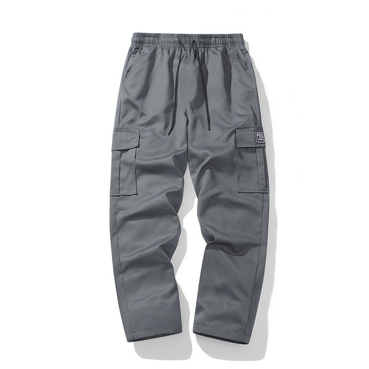 Herren technische Cargo-Hose mit elastischem Bund, Kordelzug, geradem Bein und großen Klappentaschen Drune