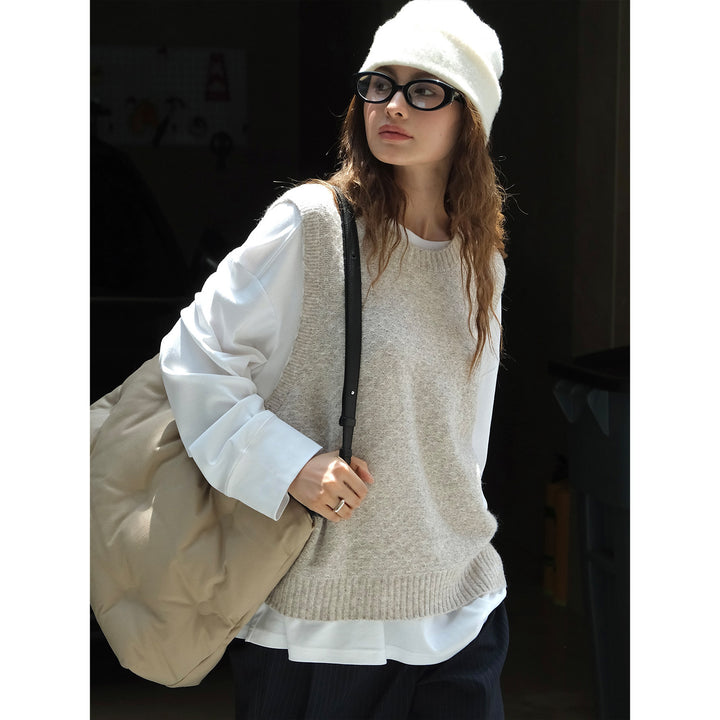 Damen Weicher Oversize-Strick-Pullunder aus Wollmix mit Rundhalsausschnitt Drune