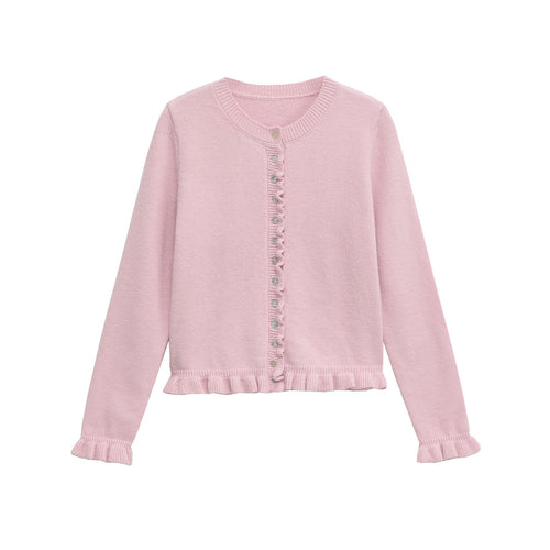 Damen Strickjacke mit Rüschendetails und dekorativen Knöpfen Drune