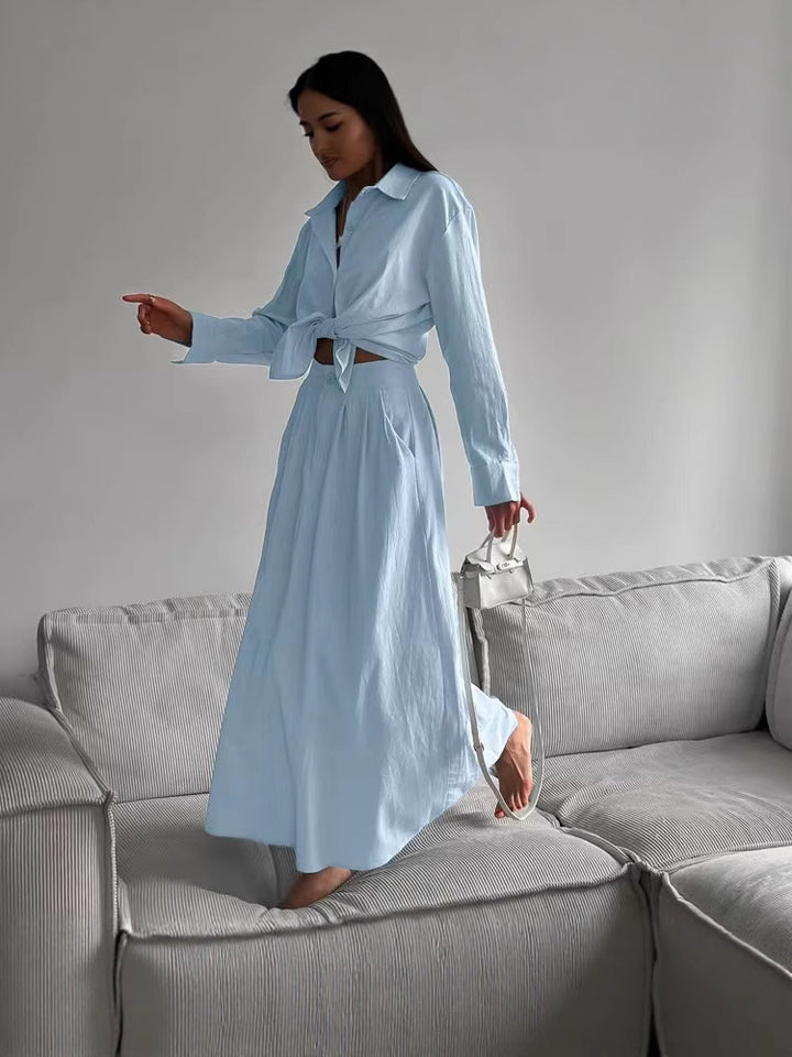 Damen lässiges Maxikleid mit Knopfverschluss und modischem Shirtkragen Drune
