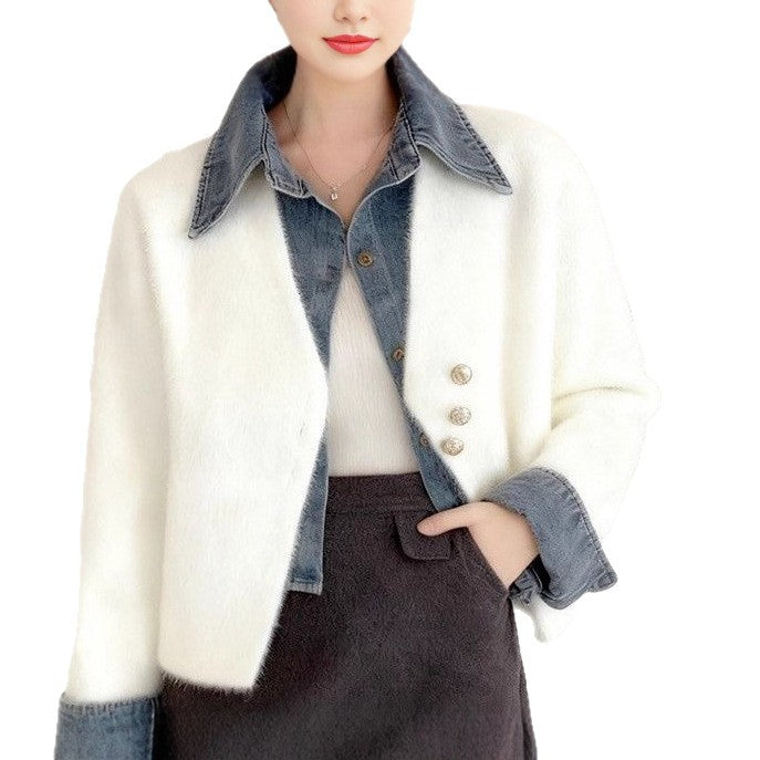 Damen elegante Kurzjacke mit strukturierter Oberfläche Drune