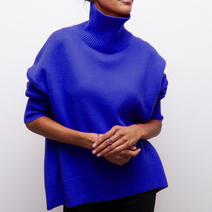 Damen Kuscheliger Oversize Rollkragenpullover mit verdeckten Seitenschlitzen und extra langem Rippbund Drune