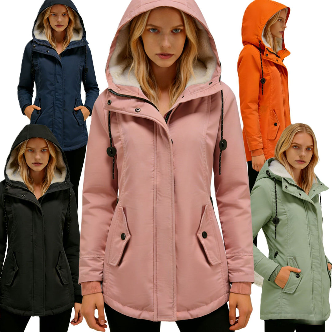 Damen Wasserabweisender Parka mit Teddyfutter, Kapuze und Taillierter Passform Drune