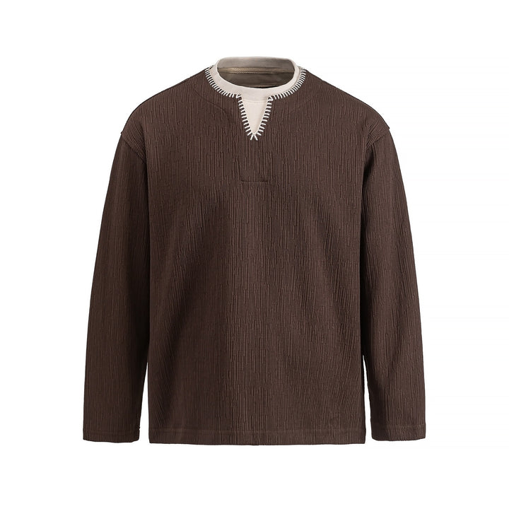 Herren Texturierter Sweatshirt-Pullover mit Lagenkragen und dekorativer Ziernaht Drune