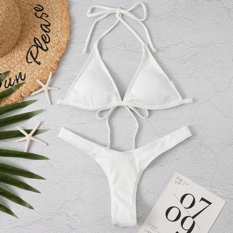 Damen Triangel-Bikini mit geflochtenen Trägern und hohem Beinausschnitt Drune