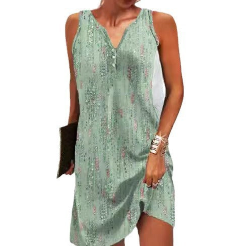 Damen, lässiges Sommerkleid mit V-Ausschnitt und asymmetrischem Saum Drune