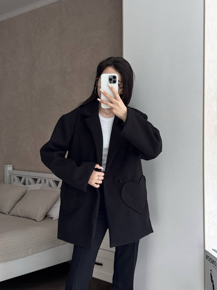 Damen Oversized Blazer-Mantel mit herzförmigen Taschen Drune
