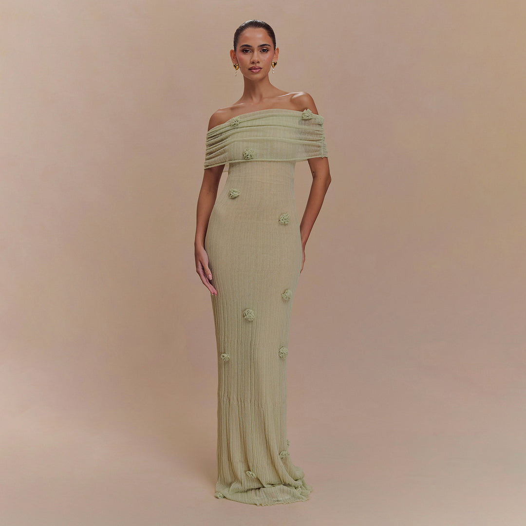 Damen Elegantes Maxikleid mit Off-Shoulder Schnitt und floralem Detail Drune