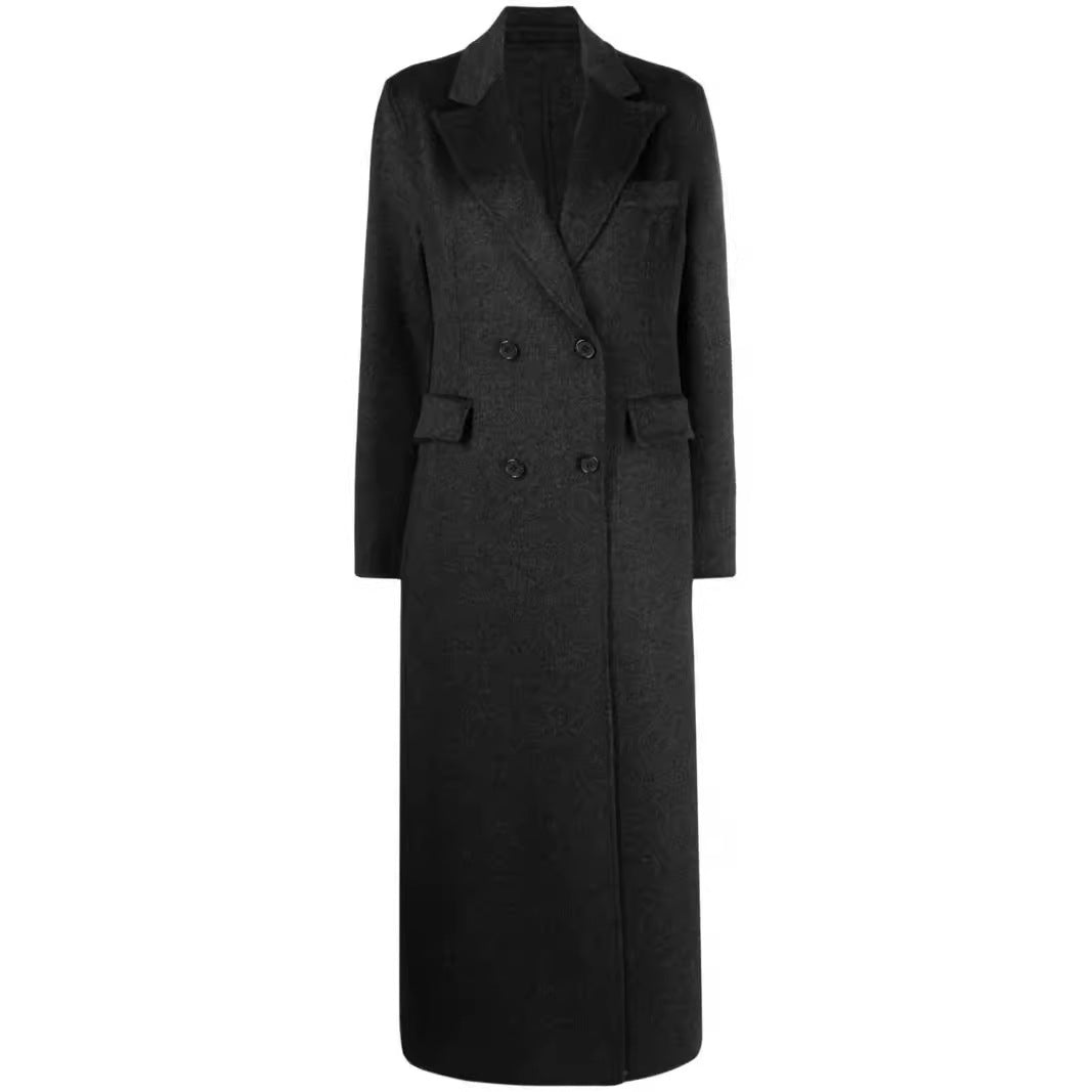 Damen Doppelreihiger Maxi-Mantel aus Wollmix mit tailliertem Schnitt Drune