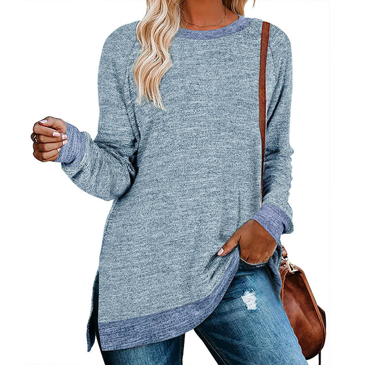 Damen lässiges Oversized Langarmshirt mit abgesetztem Saum Drune