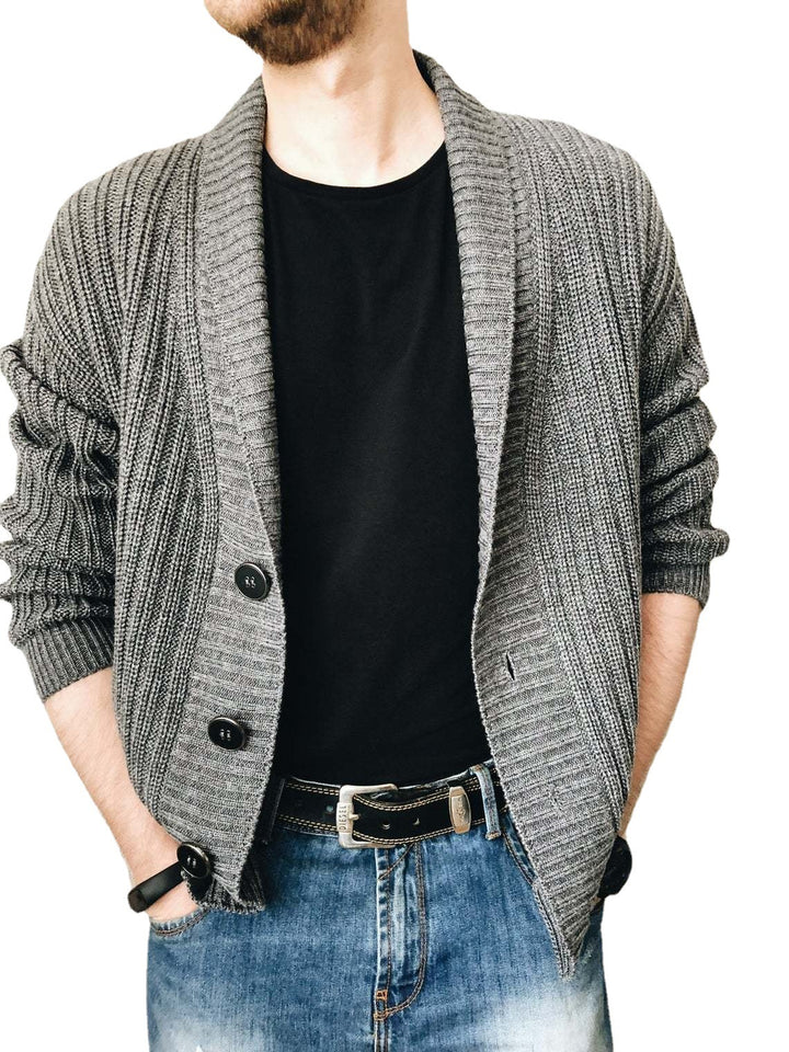Herren Strickjacke mit modischem Schalkragen und praktischen Knöpfen Drune