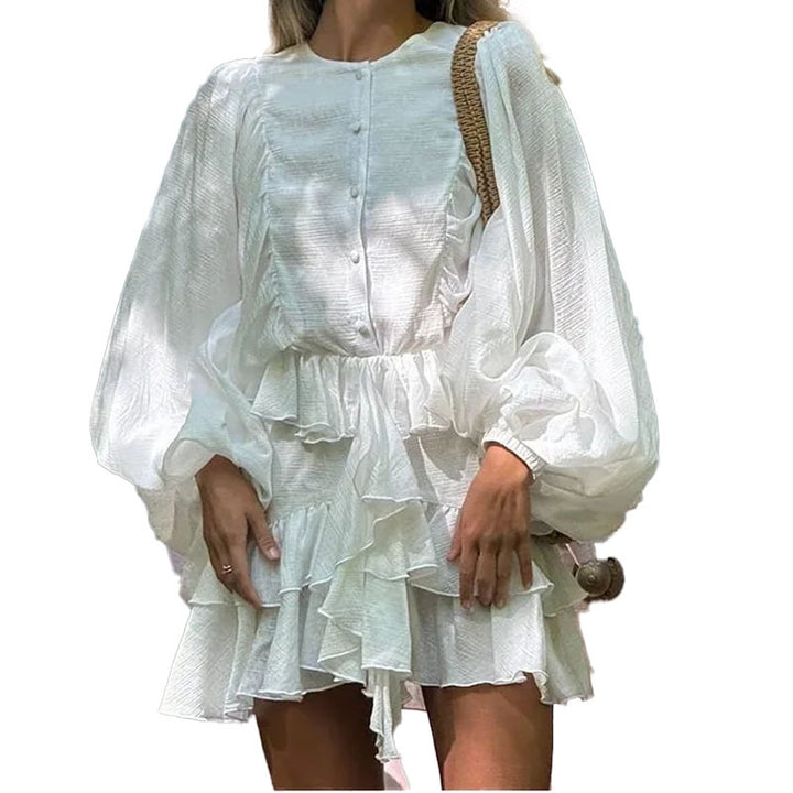Damen Verspieltes Rüschenkleid mit voluminösen Ärmeln Drune