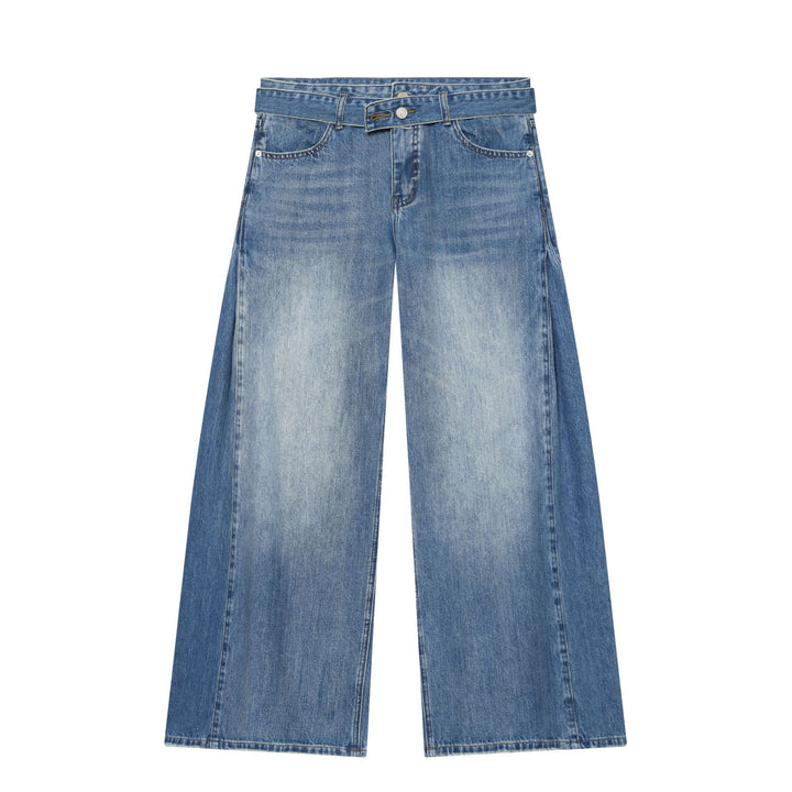Damen nan weite zerrissene Jeans mit hoher Taille und Bindeband Drune