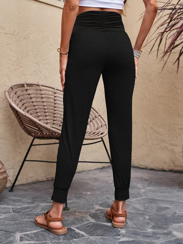 Damen Hochtaille Jogginghose mit breitem Bund, Eingrifftaschen und schlank zulaufendem Bein Drune