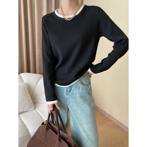 Damen modischer Pullover mit feinen Kontrastdetails Drune
