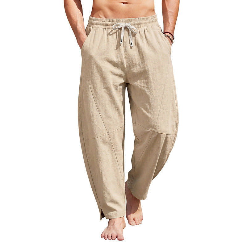 Herren nan lässige Leinen-Loungehose mit elastischem Tunnelzugbund, Kordelzug und seitlichem Beinaufschlag Drune