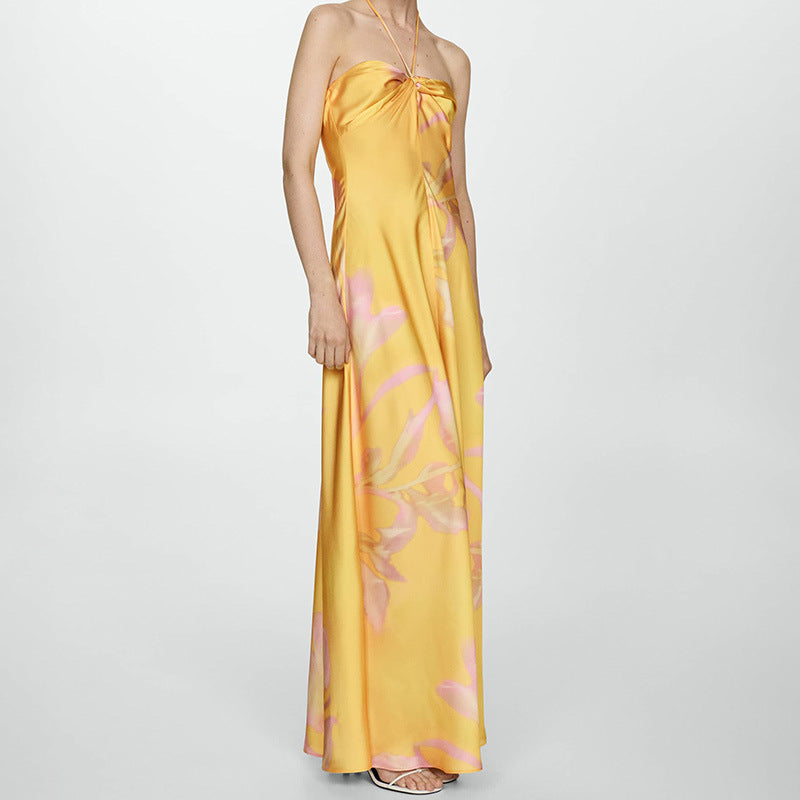 Damen Maxi-Kleid mit eleganter Drapierung und floralem Muster Drune