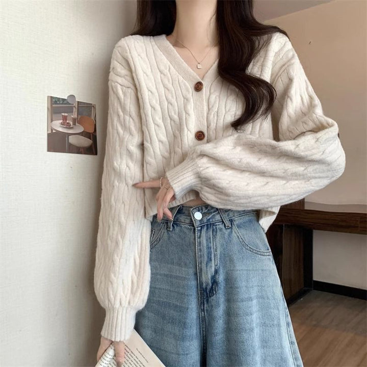 Damen Grobstrick-Cardigan mit Knopfdetails und tiefem V-Ausschnitt Drune