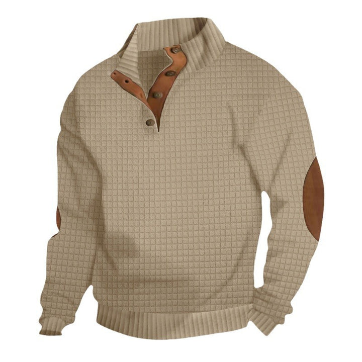 Herren Grobstrick-Troyer mit Zopfmuster, Stehkragen und Leder-Ellbogenpatches Drune