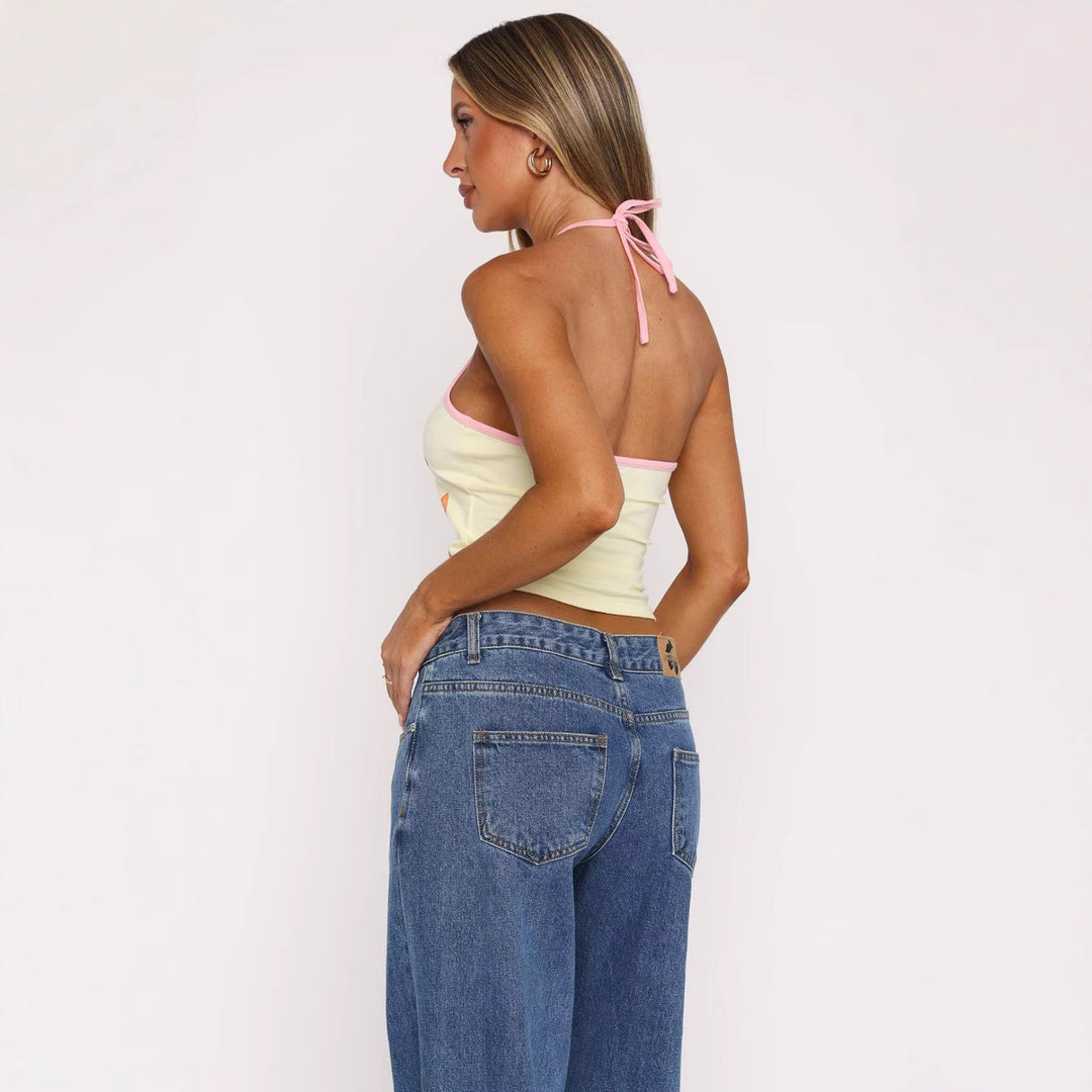 Damen Crop-Top mit floralem Druck und verstellbaren Trägern Drune
