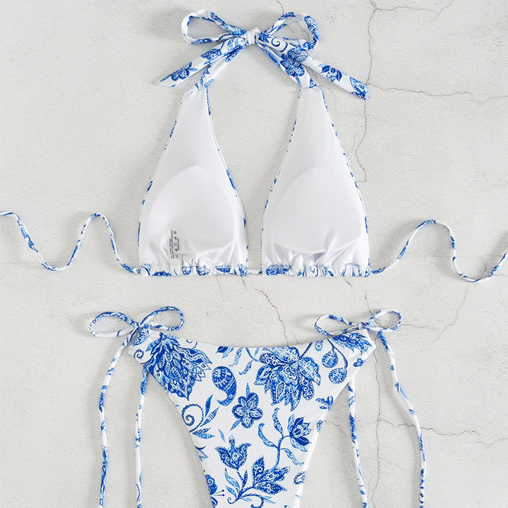 Damen Triangel-Bikini mit floralem Design und verstellbaren Bindebändern Drune