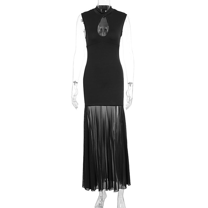 Damen Elegantes Kleid mit hohen Kragen und Schlitz Drune