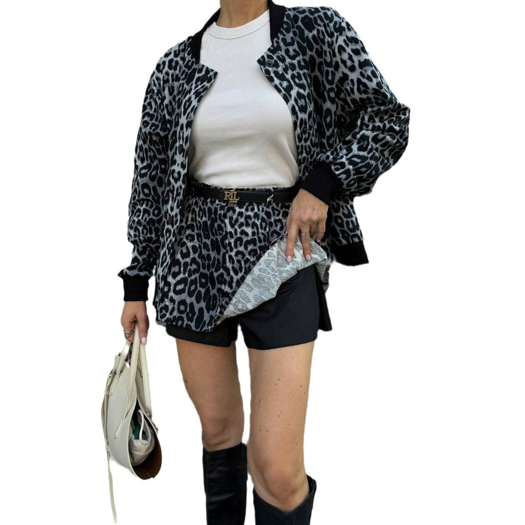 Damen Set bestehend aus Leopardenmuster-Blouson und Rock Drune