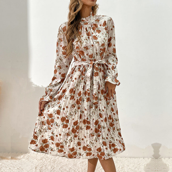 Damen Blumiges Midi-Kleid mit Gürtel und Rüschendetails Drune