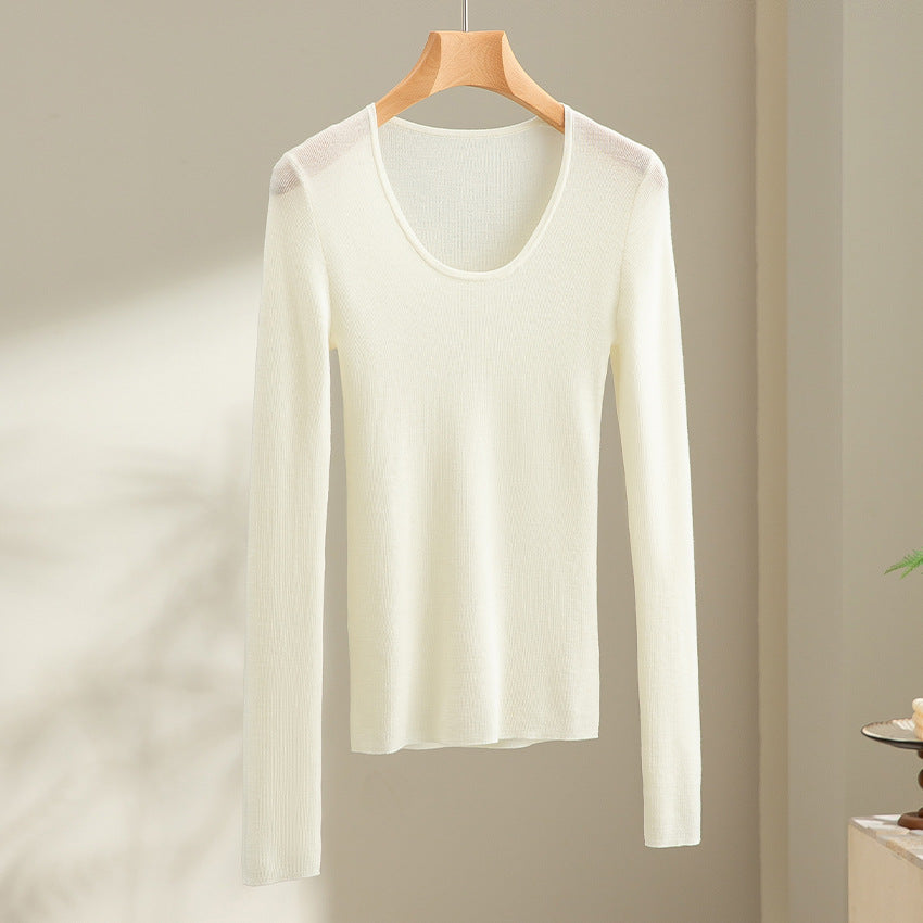 Damen Feinstrick-Langarmshirt mit tiefem U-Boot-Ausschnitt und feiner Rippstruktur Drune