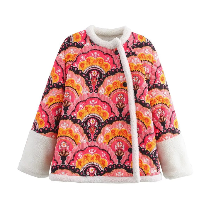 Damen nan gesteppte Kurzjacke mit Teddyfutter, Rundhalsausschnitt und Druckknopfverschluss Drune