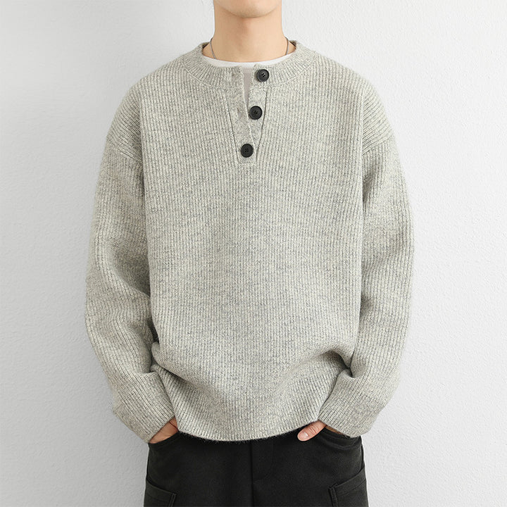 Herren Grobstrick Pullover mit Knopfleiste Drune