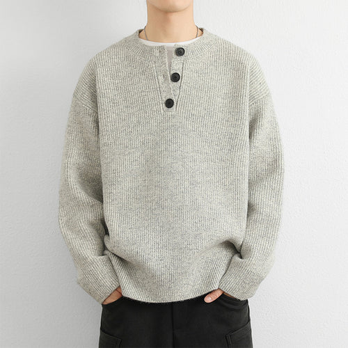 Herren Grobstrick Pullover mit Knopfleiste Drune