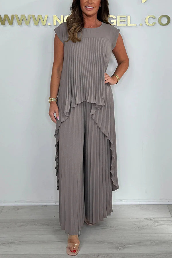 Damen elegantes Plissee-Jumpsuit mit asymmetrischem Saum und fließendem Design Drune