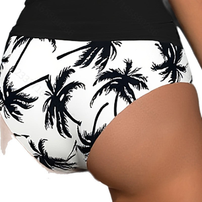 Damen Bandeau Badeanzug mit Raffung und Palmenmotiv Drune