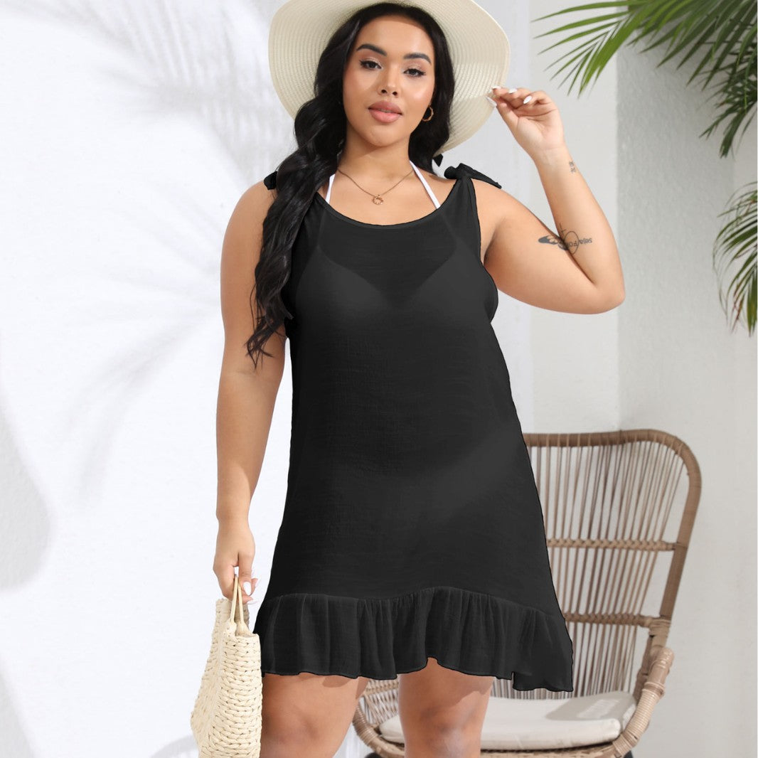 Damen lässiges Strandkleid mit Rüschensaum und Trägerdetail Drune
