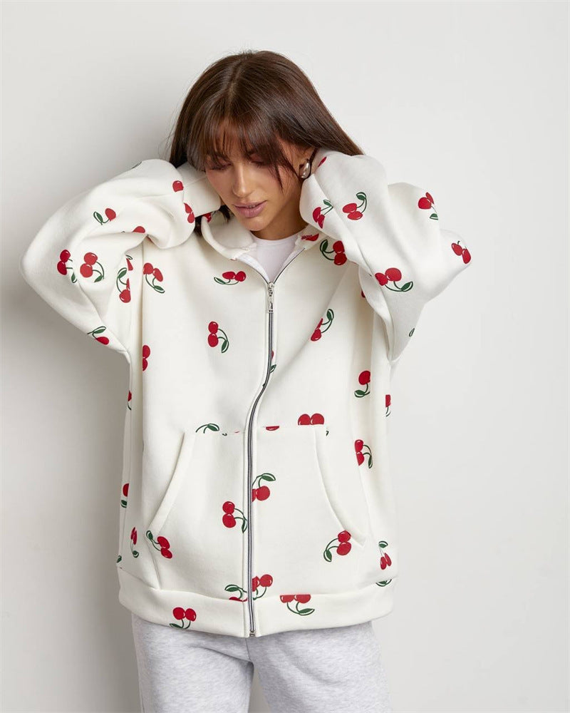 Damen Kapuzensweatjacke mit fruchtigem Muster Drune
