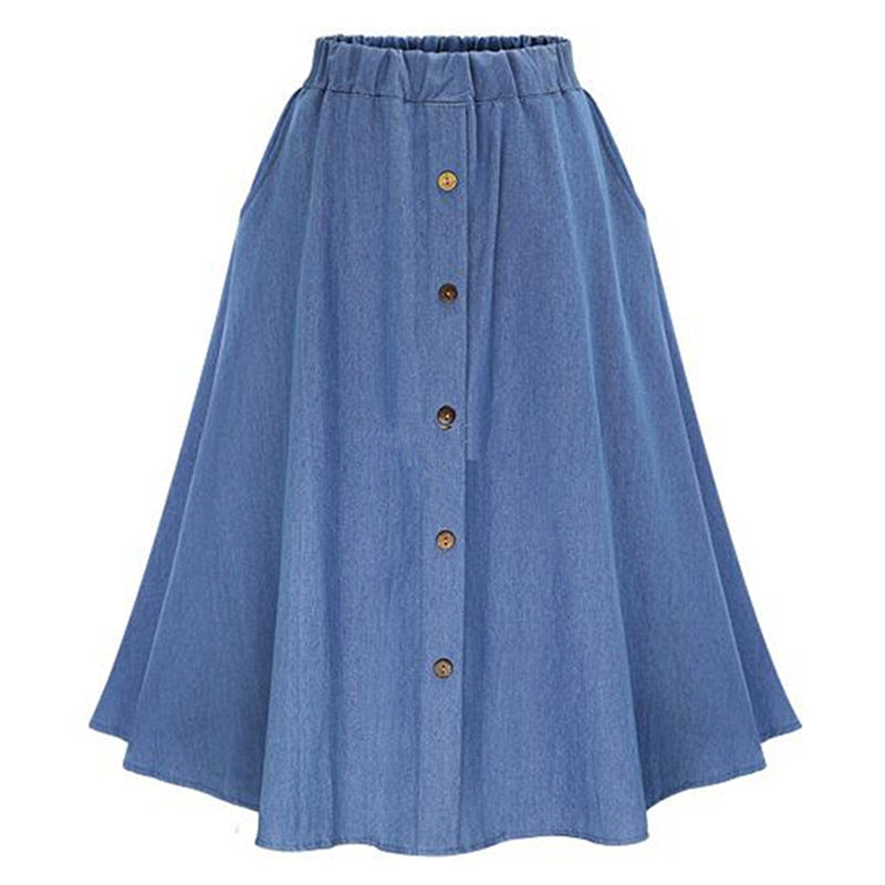 Damen Langer Denim-Rock mit Knopfdetails Drune