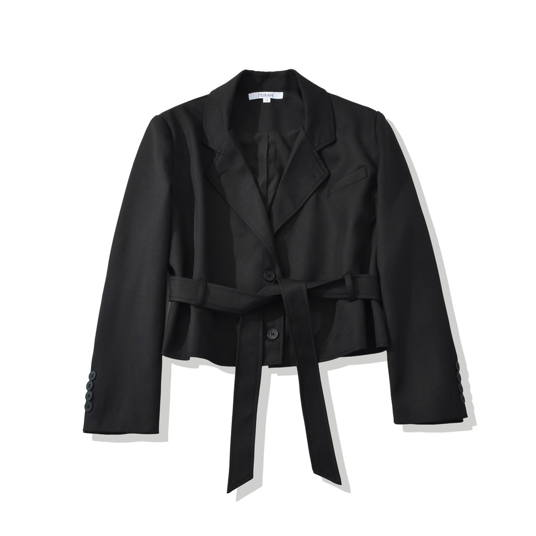 Damen Kurzblazer mit Taillengürtel und Reverskragen Drune