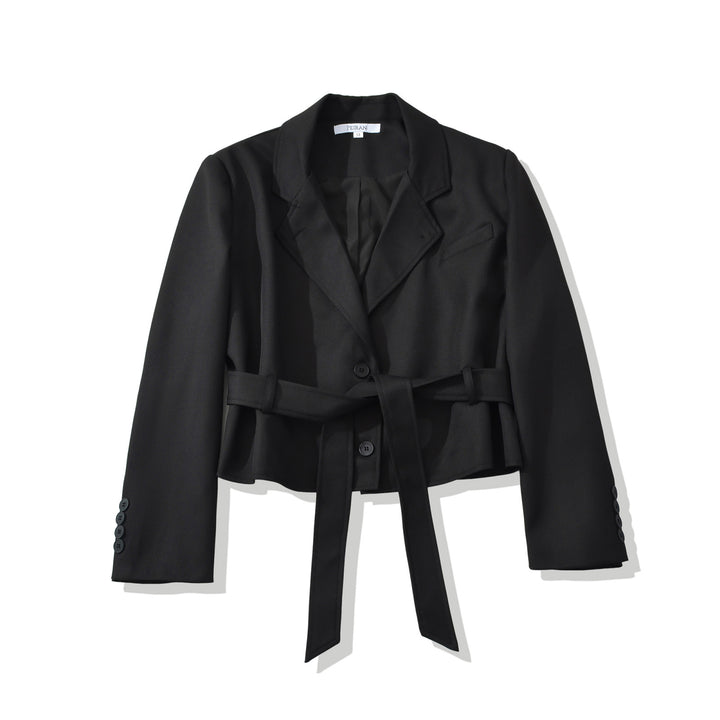 Damen Kurzblazer mit Taillengürtel und Reverskragen Drune