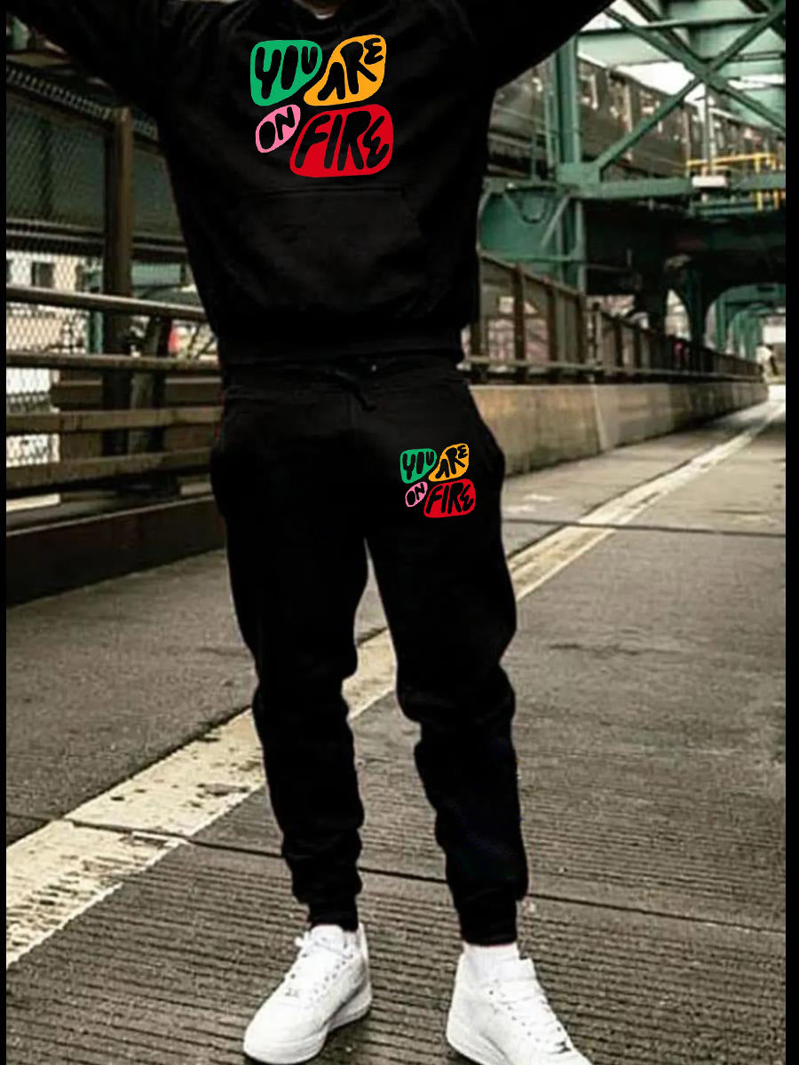 Herren Sportliches Hoodie und Jogginghose Set mit kreativem Druck Drune