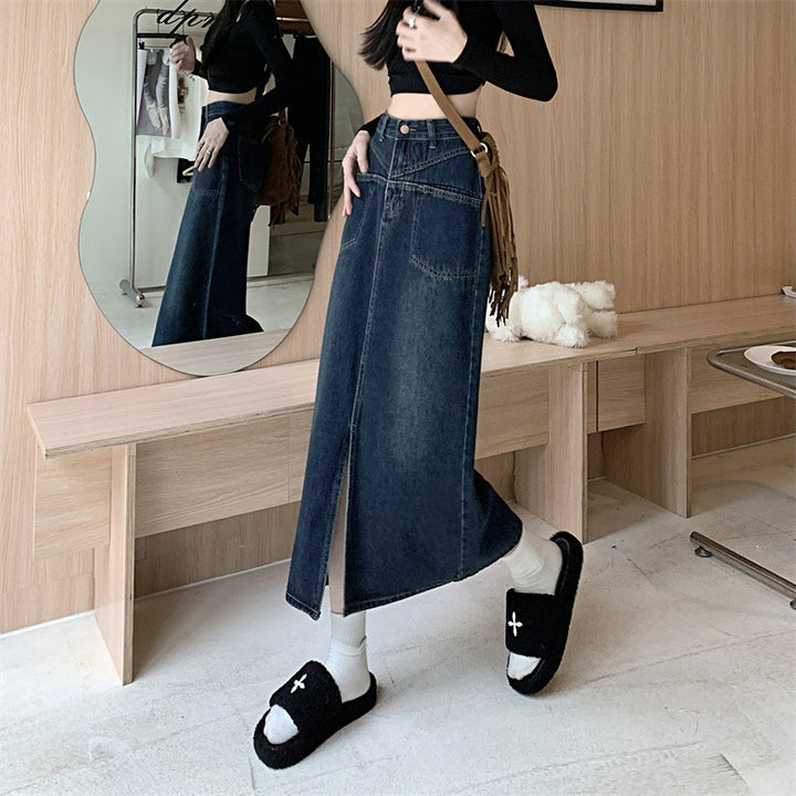 Damen Jeansrock mit hohem Schlitz Drune