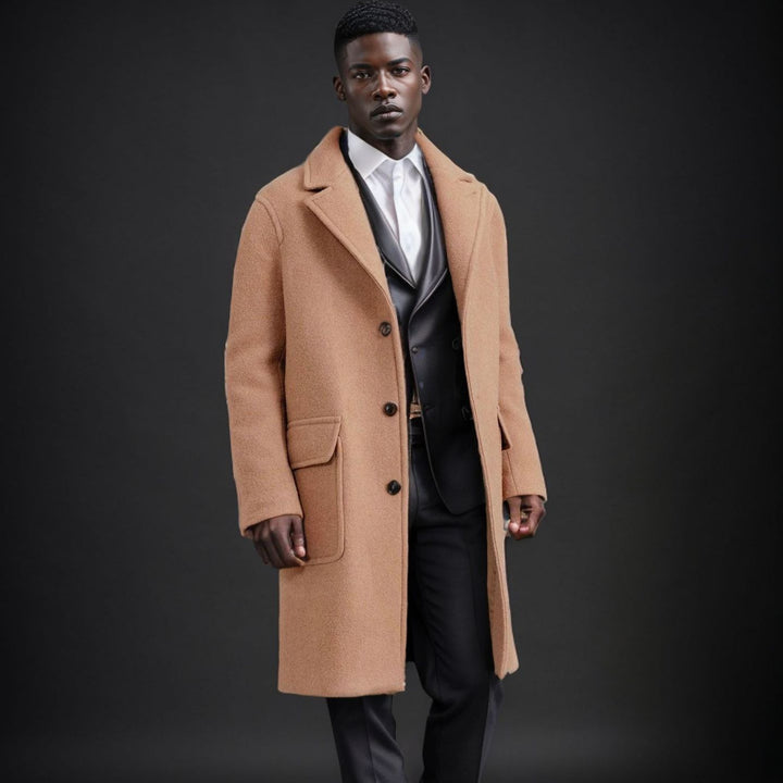 Herren Mid‑Length Teddy‑Wollmantel mit aufgesetzten Eingrifftaschen und Stehkragen Drune