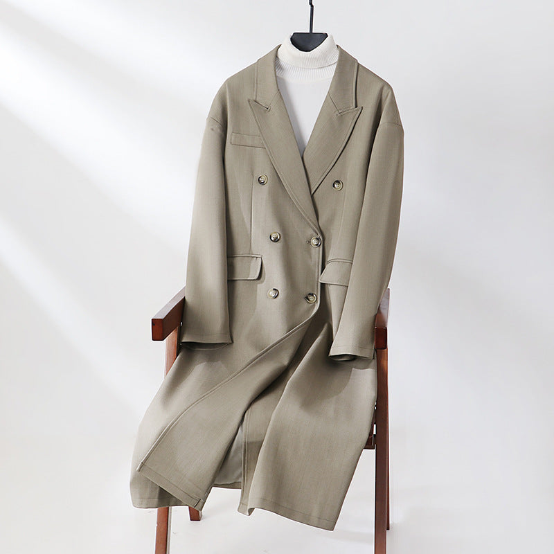 Damen Doppelreihiger Longline-Mantel mit Oversize-Schnitt und fallendem Revers Drune