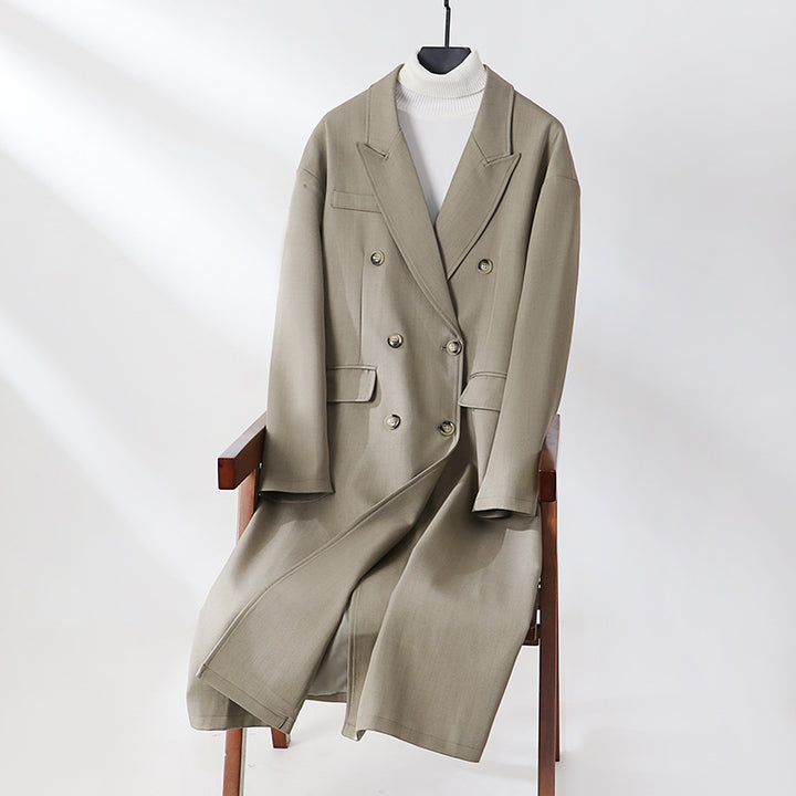 Damen Doppelreihiger Longline-Mantel mit Oversize-Schnitt und fallendem Revers Drune