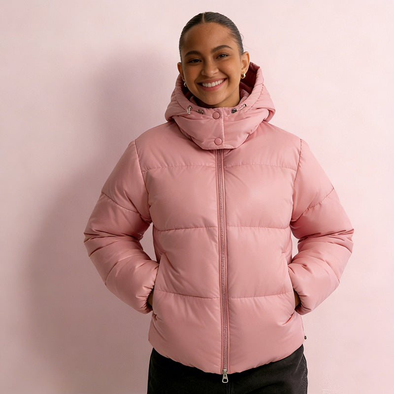 Damen Stepp-Pufferjacke mit Kapuze, hohem Stehkragen und Zwei-Wege‑Reißverschluss Drune