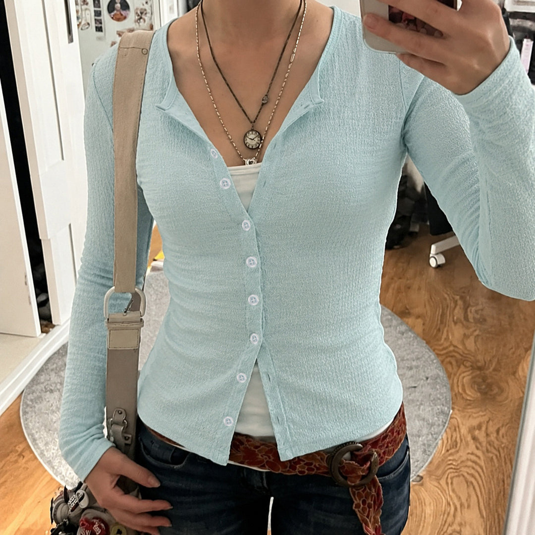 Damen Strukturierter Longsleeve-Cardigan mit taillierter Passform und V‑Ausschnitt Drune