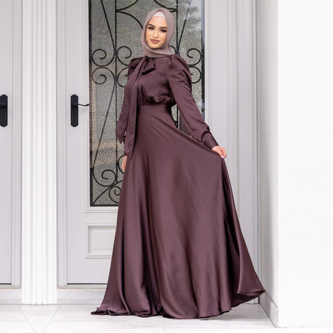 Damen Maxi-Kleid mit fließenden Ärmeln und elegantem Taillengürtel Drune